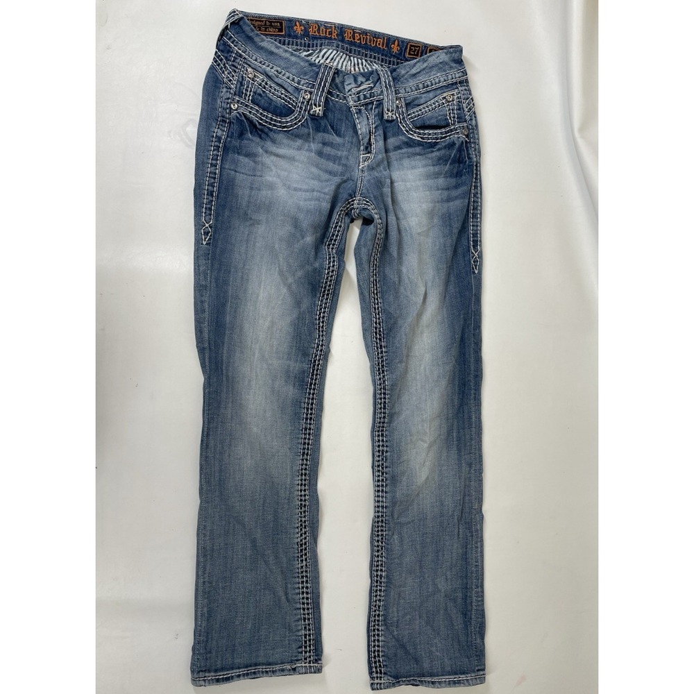 Rock Revival Buckle Scarlett Easy Care Contrast Stitch Jeans Womens Size 27 Blue